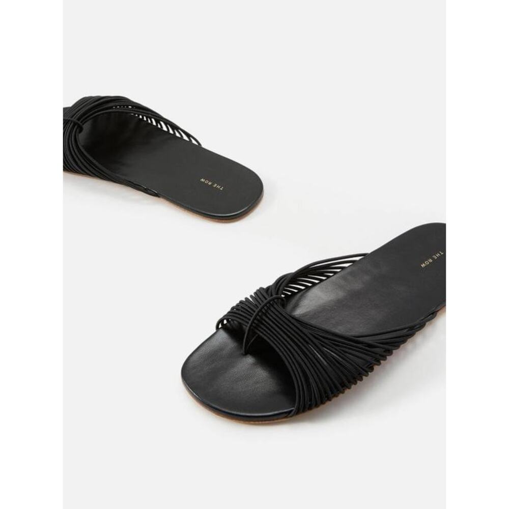 The Row Black Sara Thong Strappy Leather Slide Sandals 36